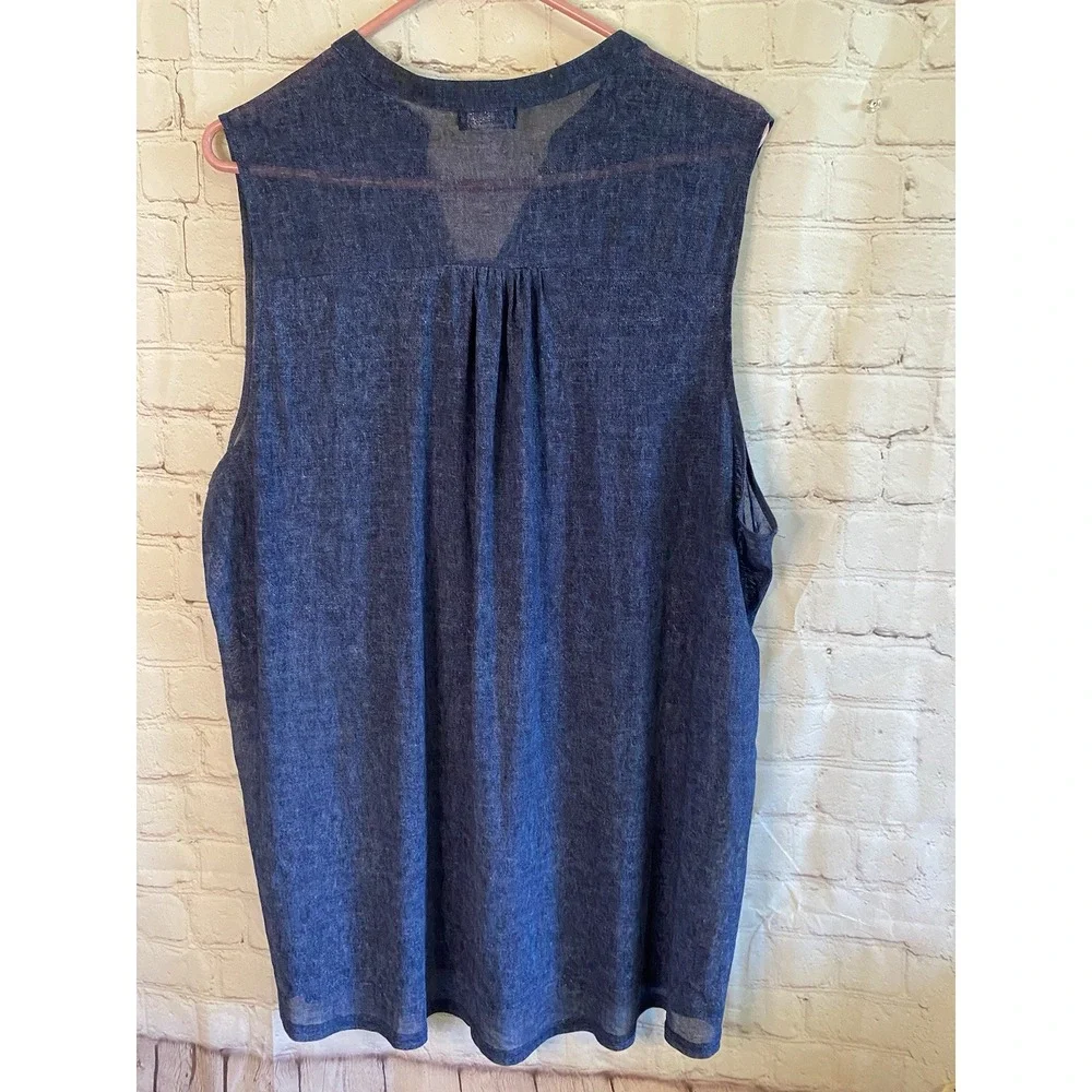 Women's Denim Look Sheer Blue‎ With Pockets Top Size 3XL